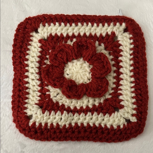 creativelym Handbags - Flower pouch with zipper Handmade Crochet Square with 3D Flower - Red & Cream